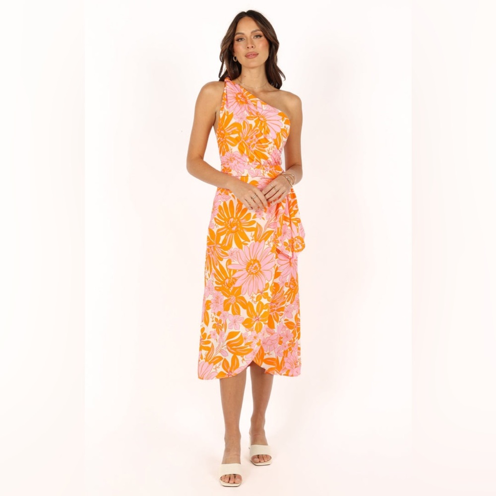 Petal & Pup Floral Faux Wrap One Shoulder Midi Dress Nwot